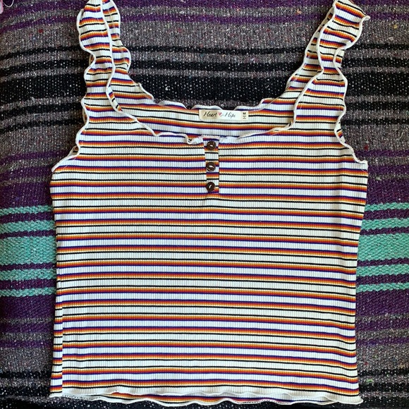 Heart & Hips Tops - NWOT 🌈 Rainbow Striped Ribbed Crop Top